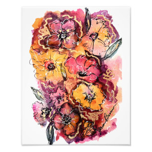 Foto Pintura de flores acuáticas rosa, Naranja y magent