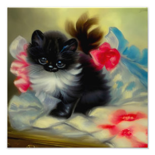 Foto Pintura de gatito blanco y negro vintage