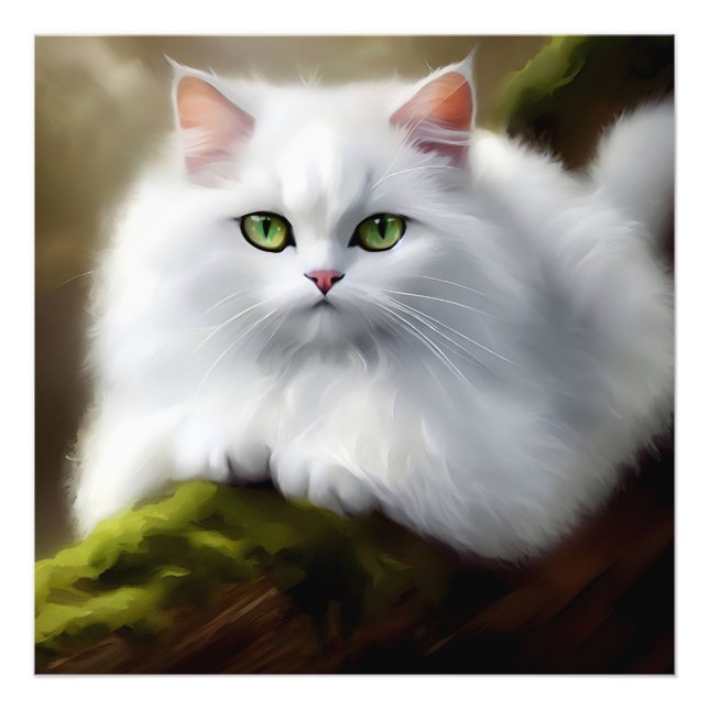 Foto Pintura de gato blanco esponjoso (Frente)