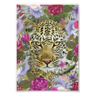 Foto Pintura de leopardo de la selva floral