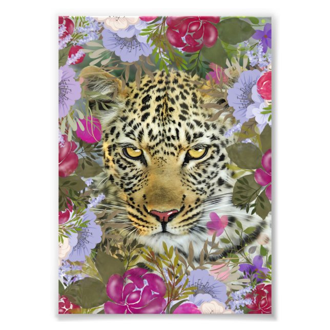 Foto Pintura de leopardo de la selva floral (Frente)