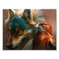 Pintura de lobo y águila