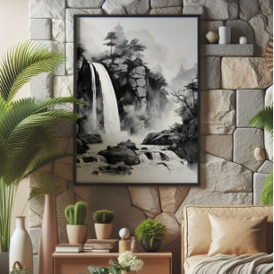 Foto Pintura de tinta asiática de cascada