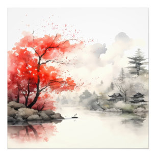 Foto Pintura de tinta asiática del árbol del río Bank