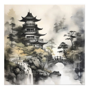 Foto Pintura de tinta asiática del jardín