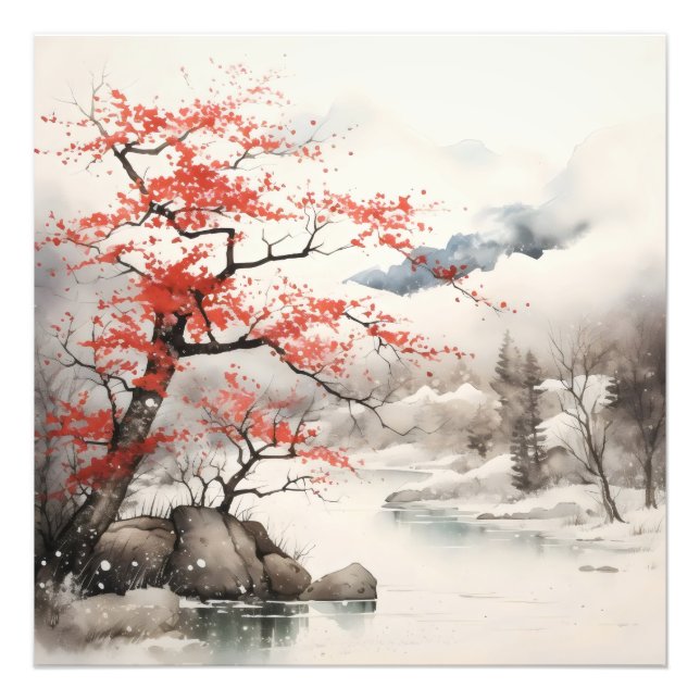 Foto Pintura de tinta de árbol rojo (Frente)