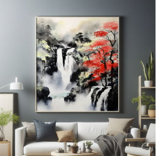 Foto Pintura de tinta de arce y cascada