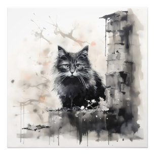 Foto Pintura de Tinta de Gato Negro Pequeño