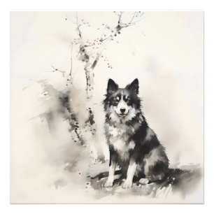 Foto Pintura de tinta de perro y árbol