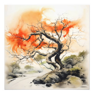 Foto Pintura de tinta del árbol del Naranja abstracto