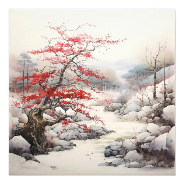 Foto Pintura de tinta del árbol rojo del río (Frente)