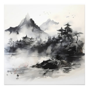 Foto Pintura de tinta negra paisajista