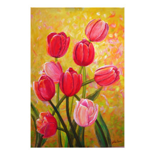Foto Pintura de tulipanes rosados y rojos