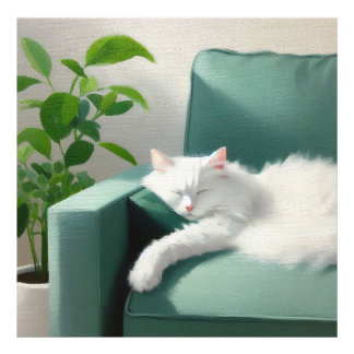 Foto Pintura de un gato durmiendo en un sofá verde