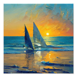 Foto Pintura de Velero Atardecer Fuego