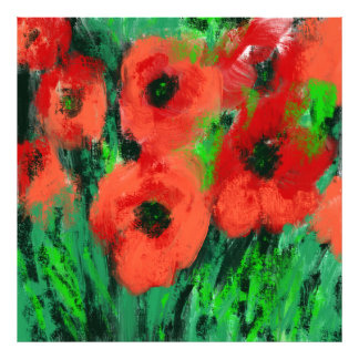 Foto Pintura floral de amapolas rojas abstractas
