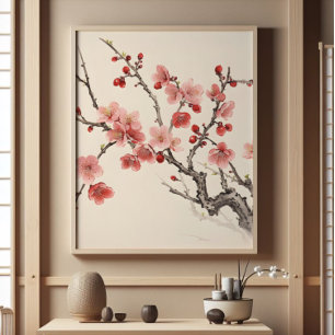 Foto Pintura Tradicional de Sakura en Flor