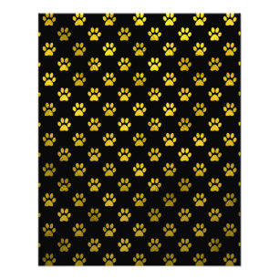 Foto Pista de perro Imprimir oro Fondo negro Faux metál
