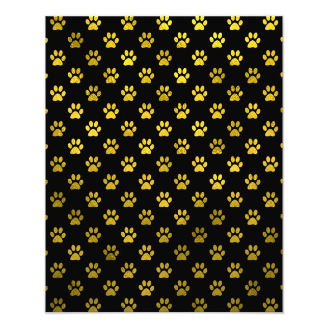 Foto Pista de perro Imprimir oro Fondo negro Faux metál (Frente)