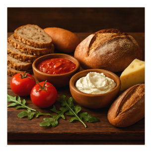 Foto Pizarra rústica de madera con queso de pan artesan