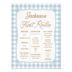Foto Plaid Blue First Rodeo Milestone Birday Poster