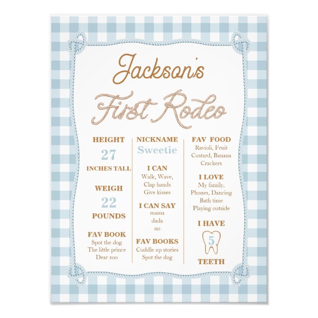 Foto Plaid Blue First Rodeo Milestone Birday Poster (Frente)