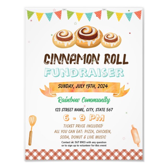 Foto Plantilla de la escuela Cinnamon Roll Fundraiser (Frente)