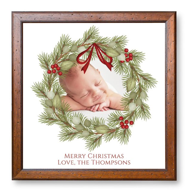 Foto Plantilla de verde de Navidades de fotografía fami (Simple Christmas photo poster template. )