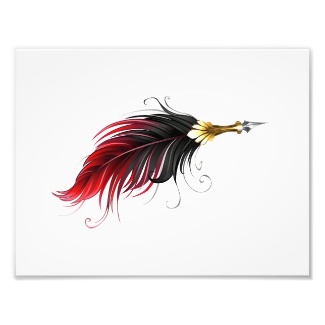 Foto Pluma de plumas rojas con nido de oro (Frente)
