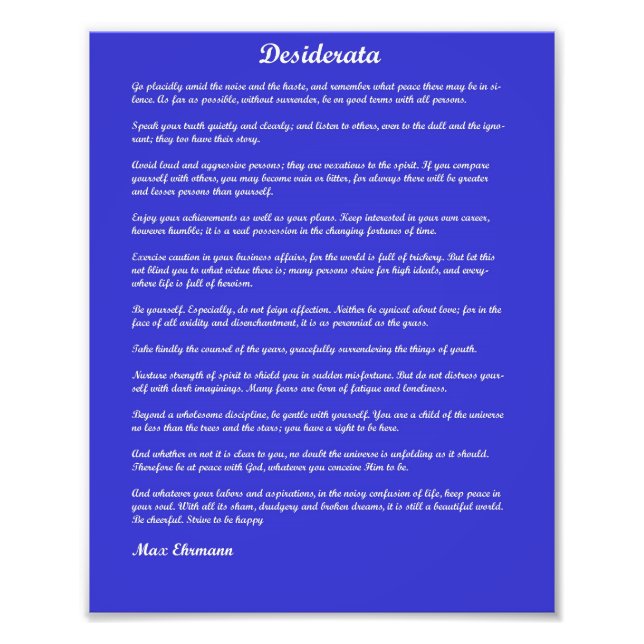 Foto Poema de Desiderata sobre fondo azul (Frente)