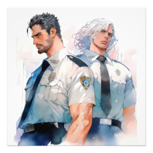 Foto Policías Guapos Acuarela Anime