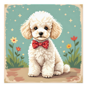 Foto Poodle blanco adorable con corbata de lazo