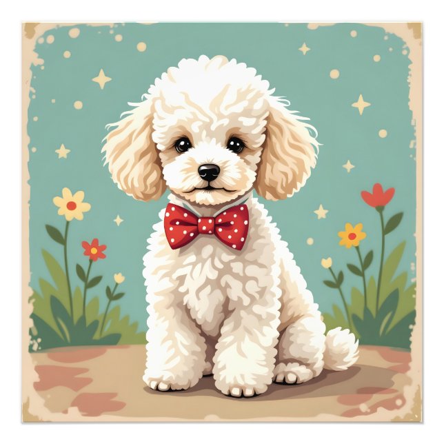 Foto Poodle blanco adorable con corbata de lazo (Frente)