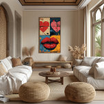 Foto Pop Art Besos y Corazones: Amor Vibrante<br><div class="desc">Este diseño de pop art presenta una composición dinámica de labios rojos y corazones vibrantes sobre un fondo de bloques de colores. La pieza captura la esencia del amor y la pasión con un estilo audaz y expresivo. Perfecto para los amantes del arte contemporáneo que buscan añadir un toque de...</div>