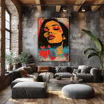 Foto Pop Art: Encanto Enigmático<br><div class="desc">Este diseño de pop art presenta un rostro femenino con una expresión enigmática y corazones en un vibrante contraste de colores. Captura la esencia del misterio y el romance con un estilo audaz y moderno. Ideal para los amantes del arte contemporáneo, este póster añade un toque de intensidad y creatividad...</div>