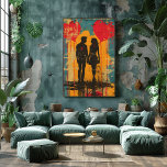 Foto Pop Art Romántico: Pareja con Globos de Corazón<br><div class="desc">Este encantador diseño de pop art muestra una silueta de una pareja sosteniendo globos en forma de corazón, simbolizando el amor y la conexión. Con un fondo vibrante y un estilo audaz, esta obra es perfecta para celebrar el amor y la amistad. Ideal para los amantes del arte contemporáneo, este...</div>