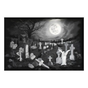 Foto Por la noche en el cementerio - Ángel con el diabl