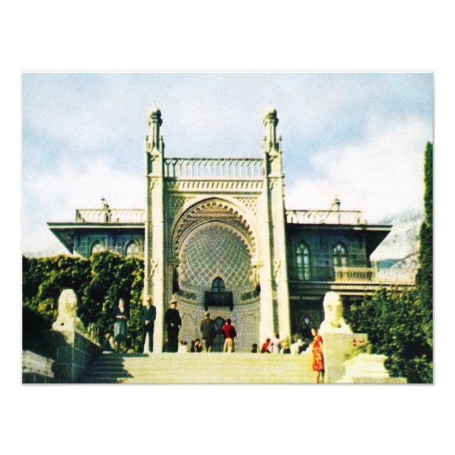Foto Postal soviética con Palacio Vorontsov en Alupka (Frente)