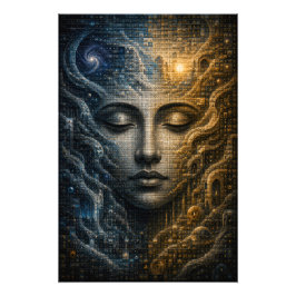 Foto Póster 3D Cara Mosaico Micro Dualidad Cósmica