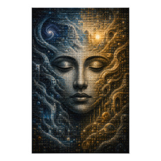 Foto Póster 3D Cara Mosaico Micro Dualidad Cósmica