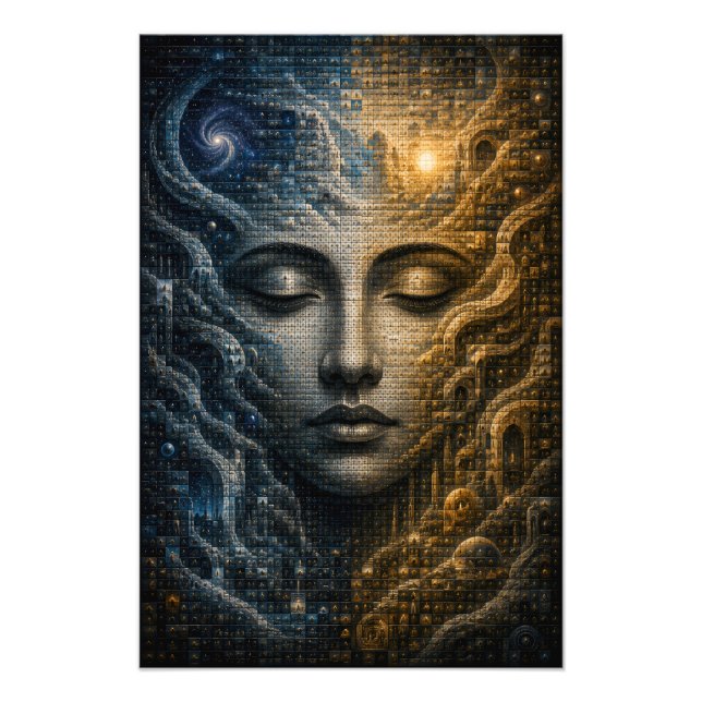 Foto Póster 3D Cara Mosaico Micro Dualidad Cósmica (Frente)