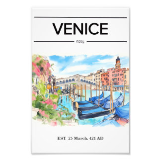 Foto Póster de acuarela del Puente de Rialto de Venecia