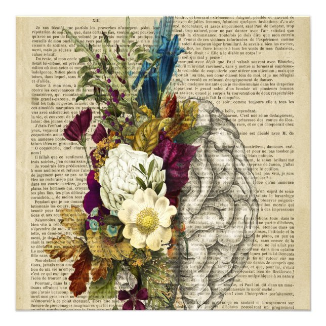 Foto poster de anatomía cerebral floral médica (Frente)