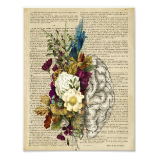 Foto poster de anatomía cerebral floral médica