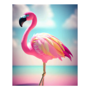Foto Póster de arte de flamenco azul pastel y rosa