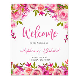 Foto Poster de bienvenida del Boda floral rosa Fuchsia