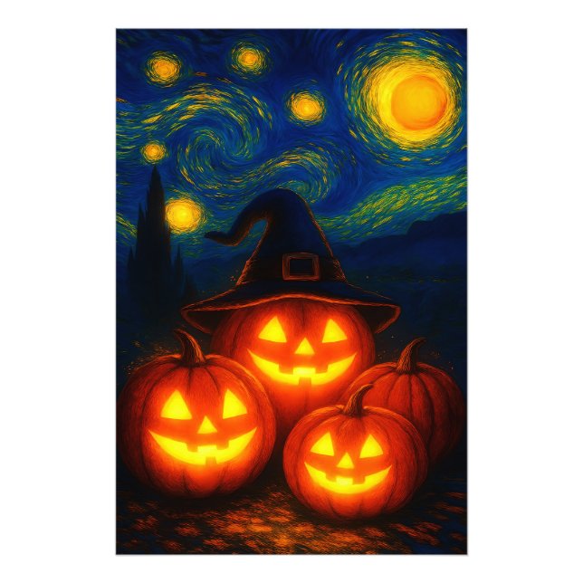 Foto Poster de calabazas de Halloween de Noche Starry (Frente)