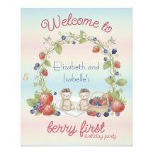 Póster de cumpleaños número uno de gemelos Berry F
