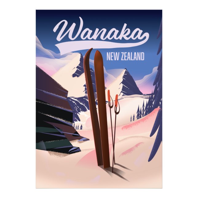 Foto Poster de esquí de Wanaka Nueva Zelanda (Frente)