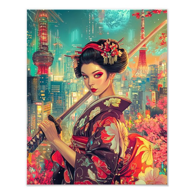 Foto Poster de Geisha, arte vibrante de Geisha impreso (Frente)